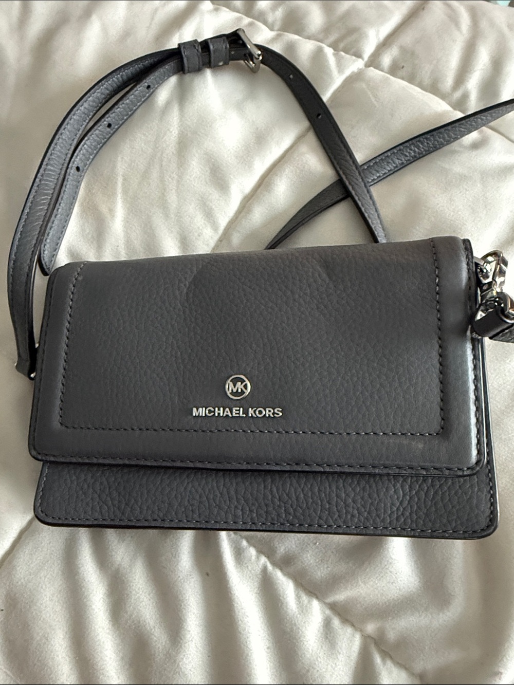 Michael Kors Gray Pebbled Leather Crossbody Bag